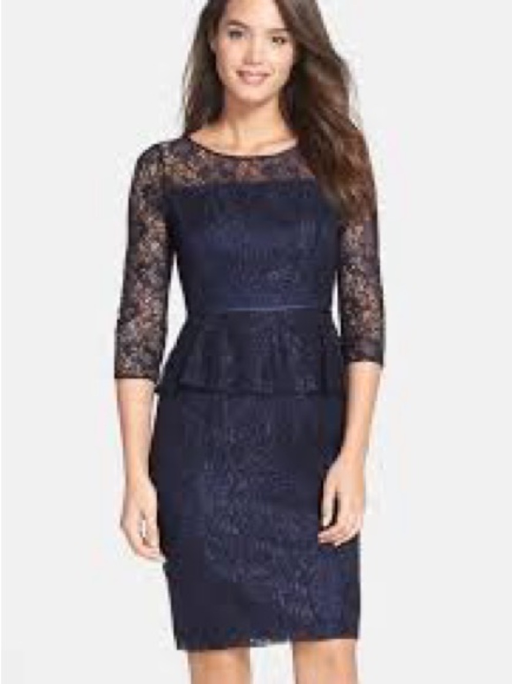 Adrianna Papell Navy Lace Peplum Sheath Dress